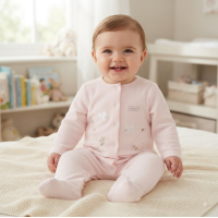N14622: Baby Girls Embroidered Velour All In One (0-9 Months)
